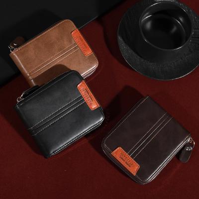 Men's Wallet Short  New Vintage Casual Trifold Zipper Bag Youth Student Buckle Waist Chain Zero Wallet for Dad's Birthday Gi