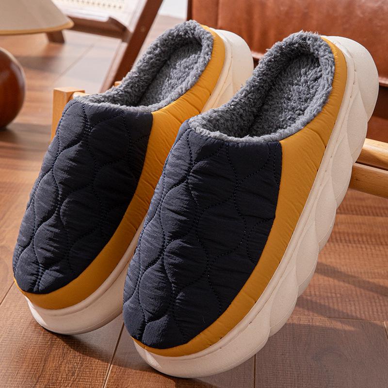 Waterproof Down Slippers for Men - Autumn/Winter, Non-slip, Thick Sole, Plush, Plus Size