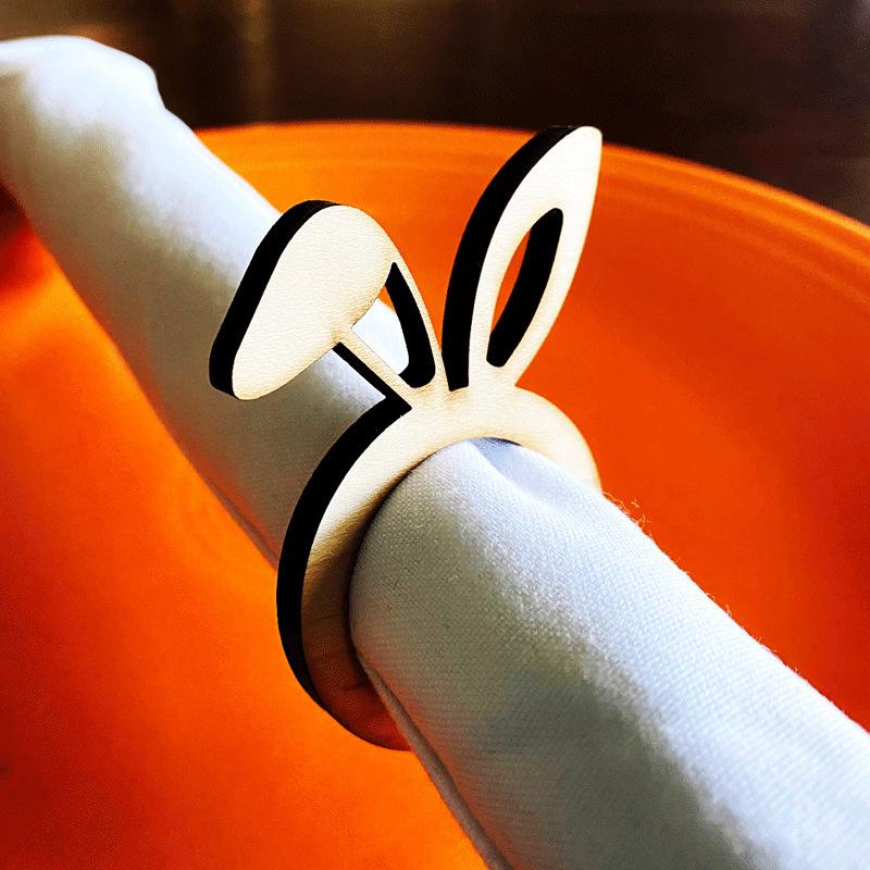 New product creative wooden cute rabbit ear dining table setting for hotel restaurant banquet button with Easter napkin