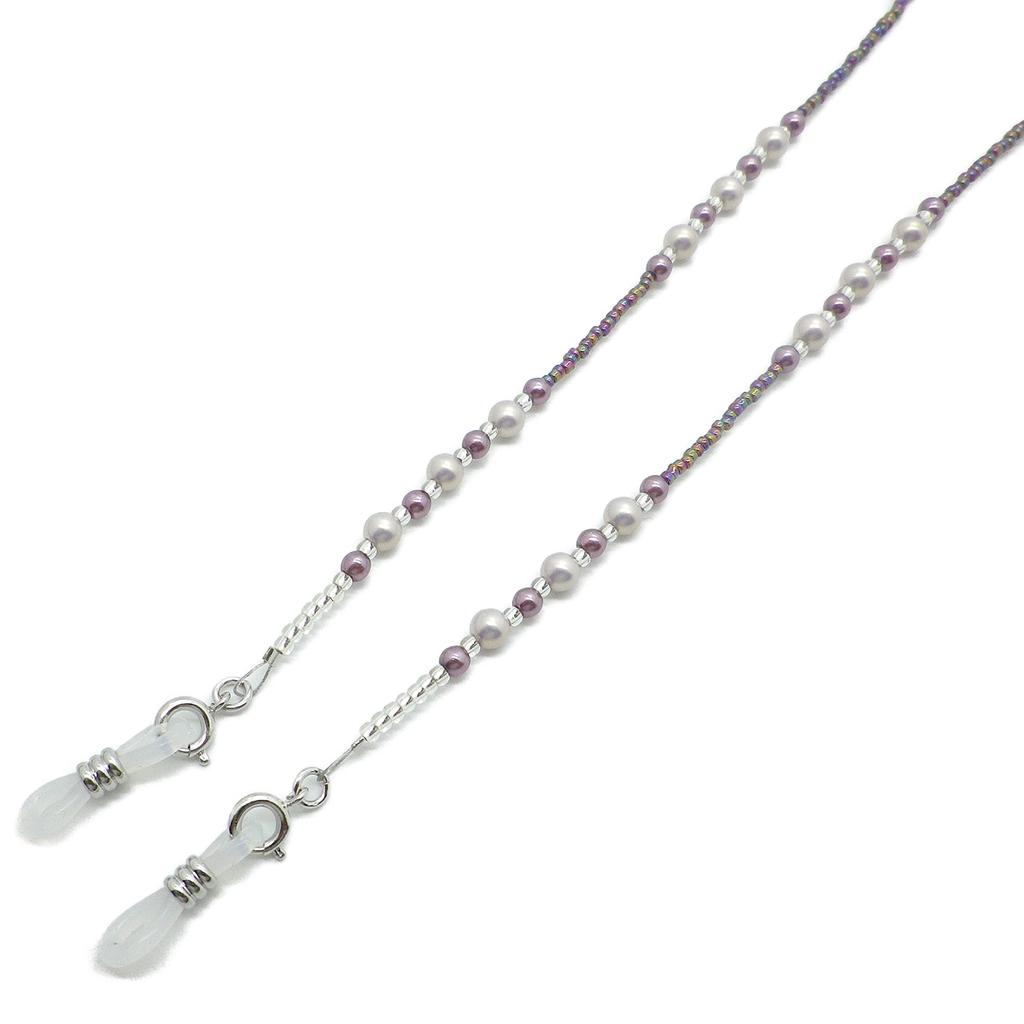 Nagoya Eyeglasses Glasses Chain, Eyeglass Chain with Pearl Beads, Made in Japan, 099050 (Purple 03)