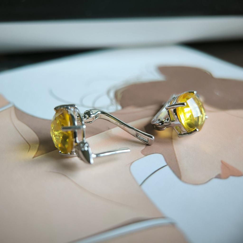 Серебряные серьги с цитрином nano 7.05ct, фианитами (2212867)