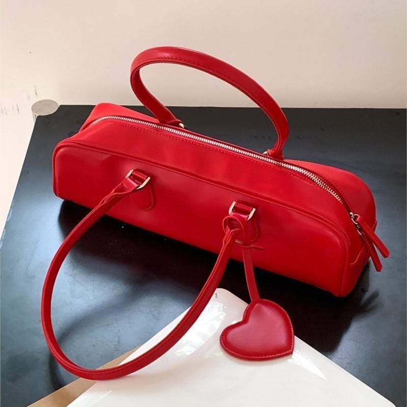 JIAERDI Vintage Red Shoulder Bags Purse Women Fairycore Aesthetic Heart Pu Leather Y2k Underarm Bag Ladies Harajuku Handbag Chic