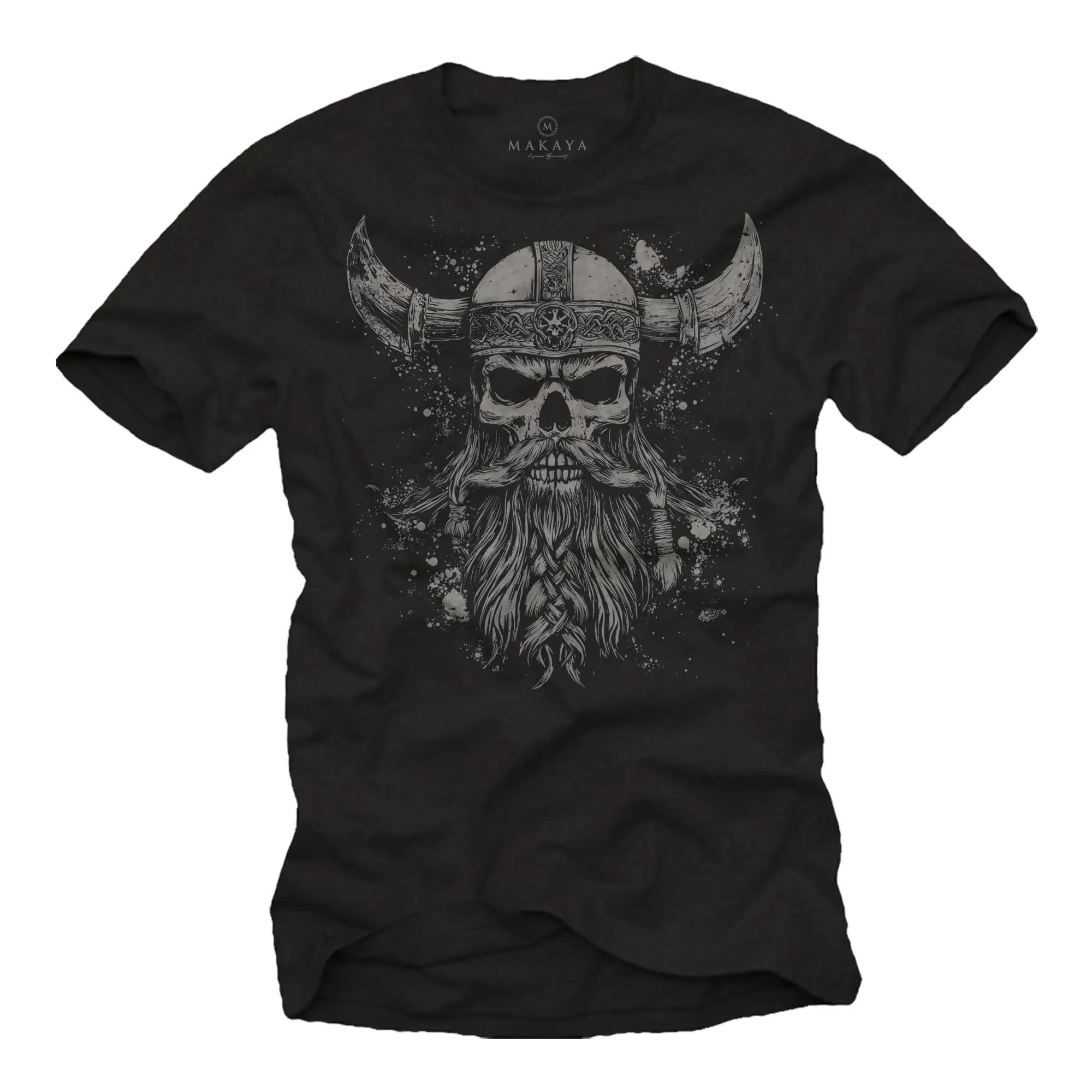 

Best Selling Viking T-Shirt for Men with Beard Skull Motif Viking Skull with Helmet and Horns Men Gifts Tattoo Graphic Design 4XL