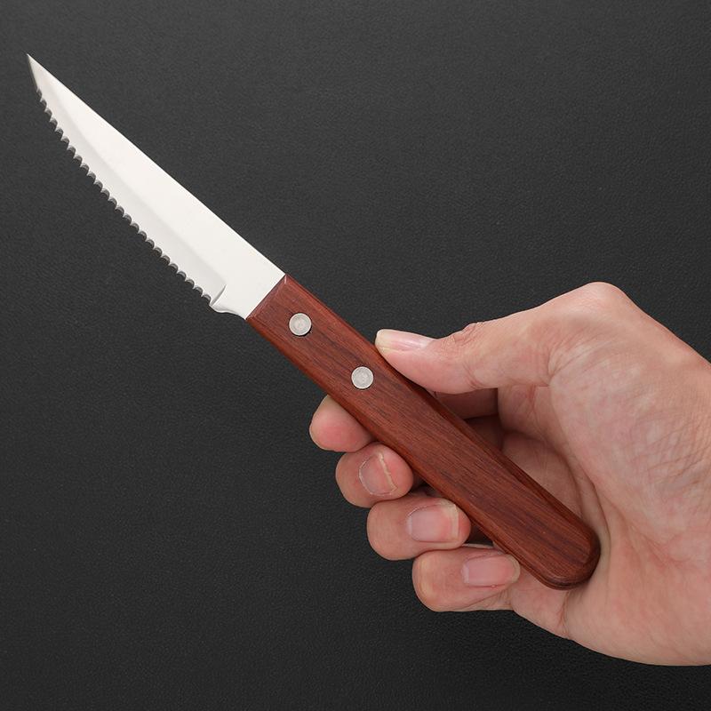 Household wooden handle tableware steak knife and fork western food stainless steel tableware set three-piece set knife and fork spoon
