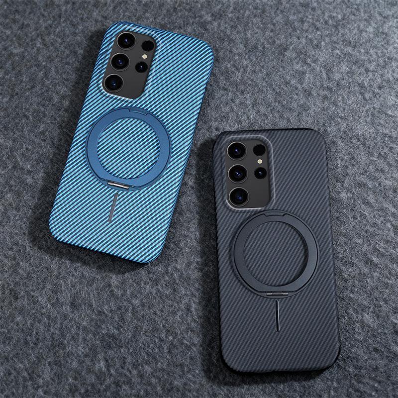 Samsung S26 Ultra Magnetic Carbon Fiber Phone Case with Rotating Stand