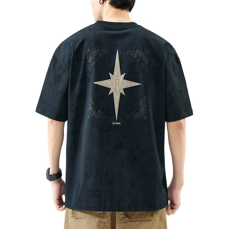 Sommer Hochdicht Gestrickt Bequeme Passform Stilvolle Stickerei Herren T-Shirt Kurzärmelig