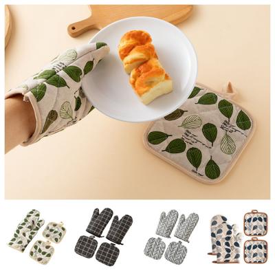 4Pcs Thickened Oven Gloves Set Anti-scalding Oven Mitts and Pot Holder  Kitchen Use