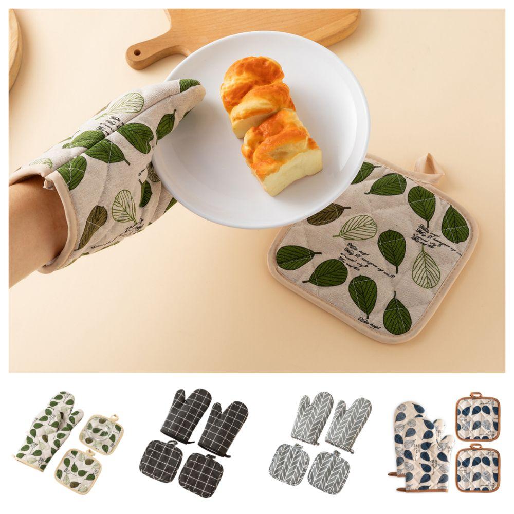 4Pcs Thickened Microwave Oven Glove Cotton Linen Heat Resistant Gloves Oven Gloves Set  Microwave