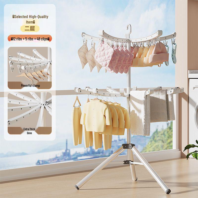 Foldable Double-Pole Baby Clothes Drying Rack for Home and Balcony Use