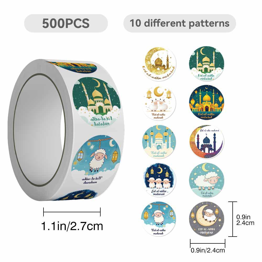 500pcs/Roll Mubarak Eid al Adha Festive Graffiti Stickers Lamb Cartoon Decal DIY Guitar Luggage Suitcase Waterproof Cute Sticker