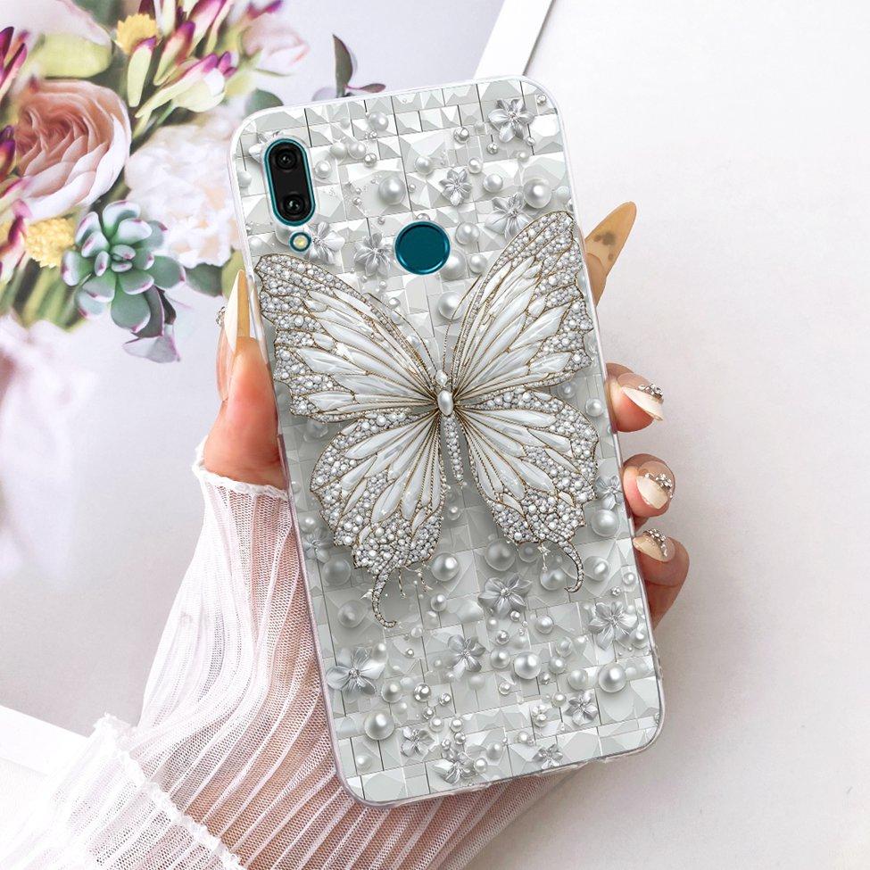 For Huawei Y9 2019 Case Cover Transparent Cute Cat Fashion Butterfly Funny Painted Casing For Huawei JKM-LX1 JKM-LX2 JKM-LX3