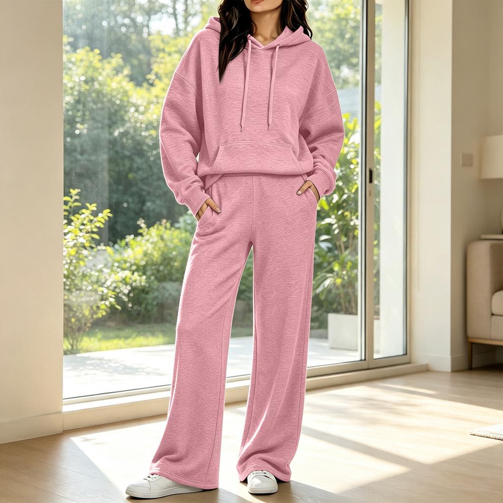 Women's Casual Hooded Sweatshirt and Sweatpants Set with Pockets - Comfy Outfit for Fall Winter