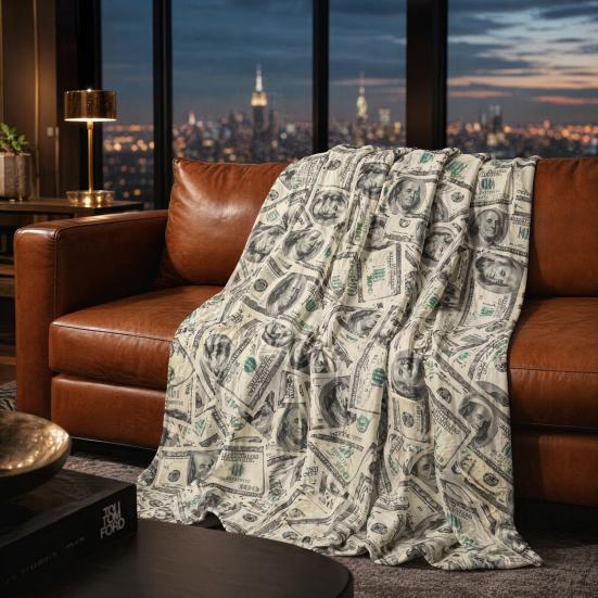 Creative U.S. Money Blanket, Single-Sided Thickened Polyester Throw Blanket, Soft Warm Nap Blanket for Sofa Bed Couch