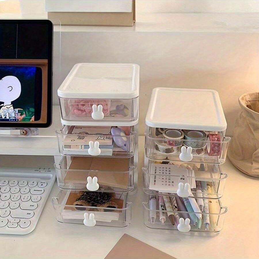 Multifunctional Desktop Storage Drawer Box with Pen Holder and Hair Accessories Storage Rack, Multi-layer Jewelry Box