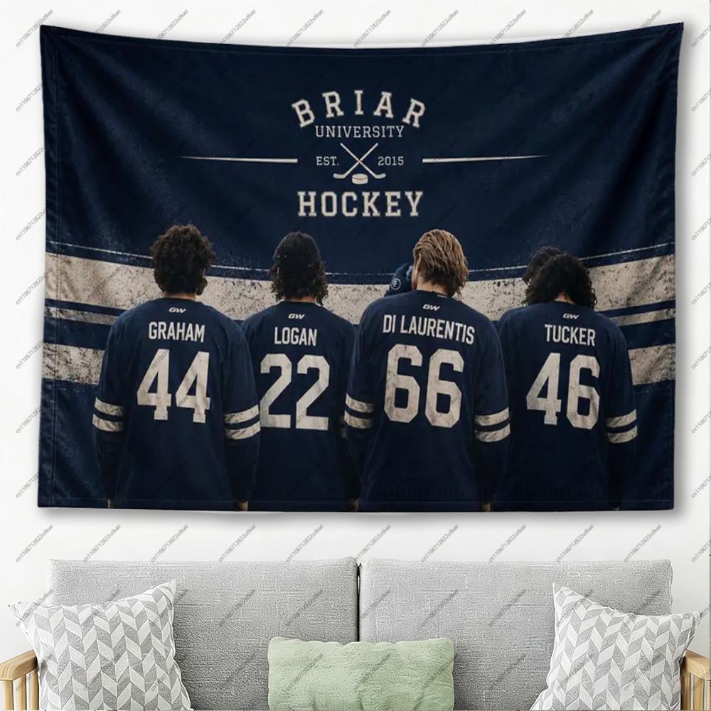Off Campus Inspired Briar University Hockey Team 4 Players Back View Jersey Print Tapestry Navy Blue Vintage Style With Hockey
