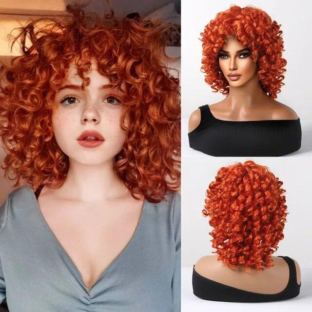 Peruci scurte blonde ondulate afro japoneze din fibre de înaltă calitate pentru femei Peruci ondulate negre pentru femei cu breton Perucă zilnică Cosplay