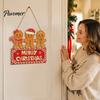 Decorative Window Display Sign Christmas Gingerbread Man Wooden Hanging for Front Door, Merry Xmas Home Entrance Plaque with Lanyard, Holiday