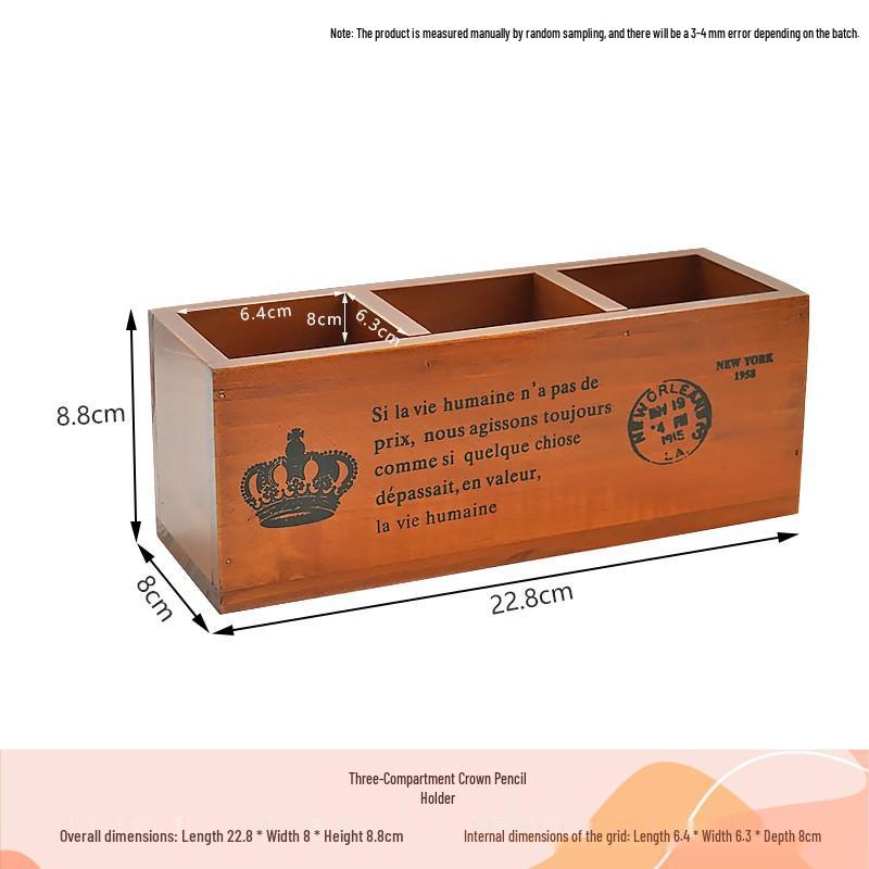 Retro Wooden Desktop Organizer: Multi-functional Pen Holder & Remote Storage Box