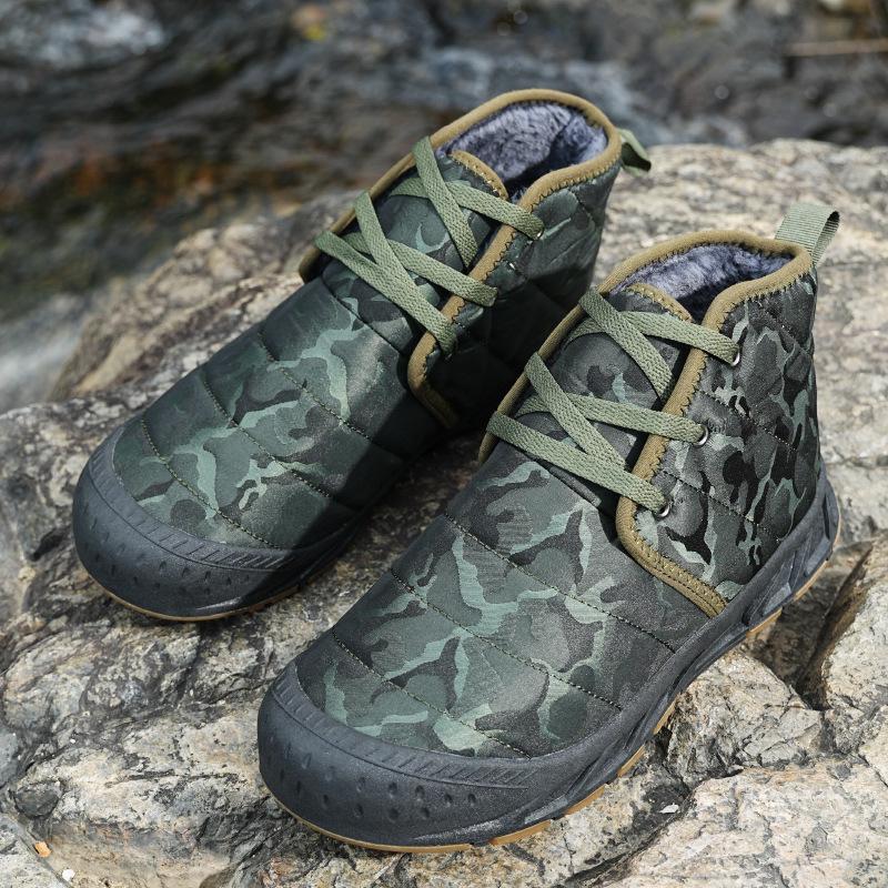 Men's High-Top Camouflage Waterproof Snow Boots - Non-Slip Outdoor Velvet-Lined Casual Cotton Shoes
