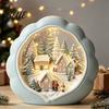 Holiday Desktop Decorations Christmas Wooden Tabletop Decor with Warm LED Lights 2D Printed Snow Village Scene Charming Winter Keepsakes Santa