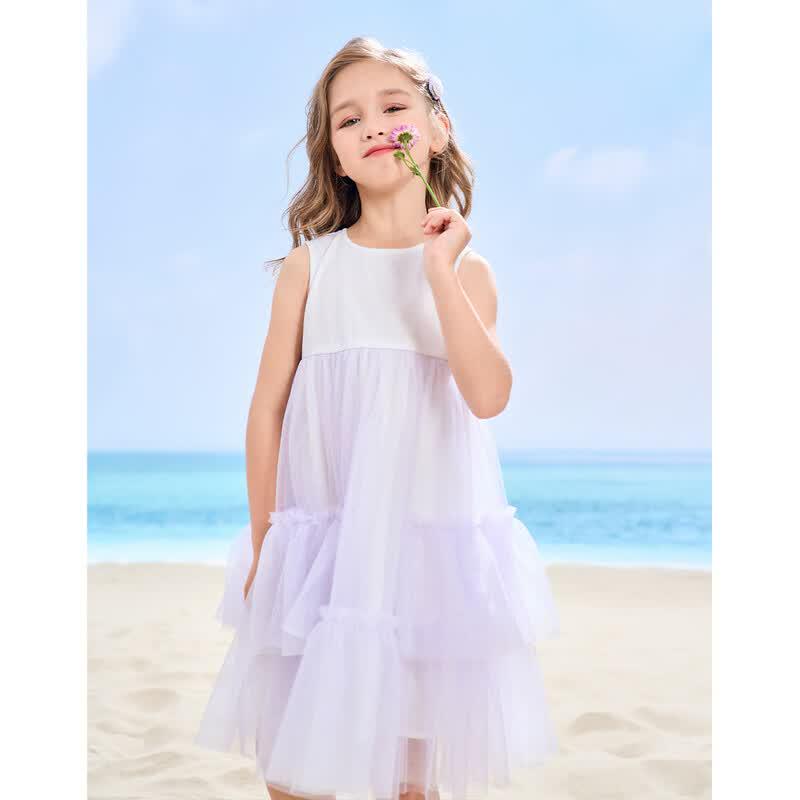 

Montagut Kids 2026 Summer Girls Spliced Mesh A-line Dress 110