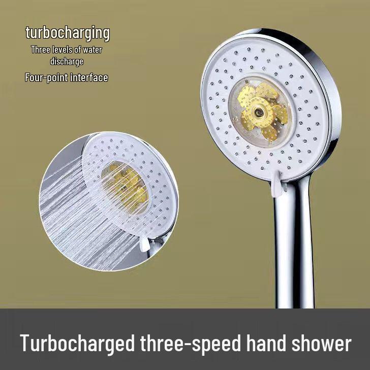 Compact Twin-Turbine Booster Shower Head with Dual Propellers