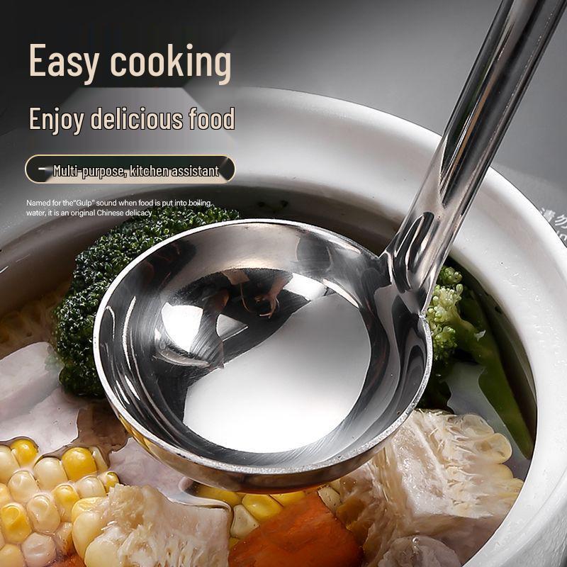 Stainless Steel Ladle with Hook - Thick Long Handle for Stirring and Hanging