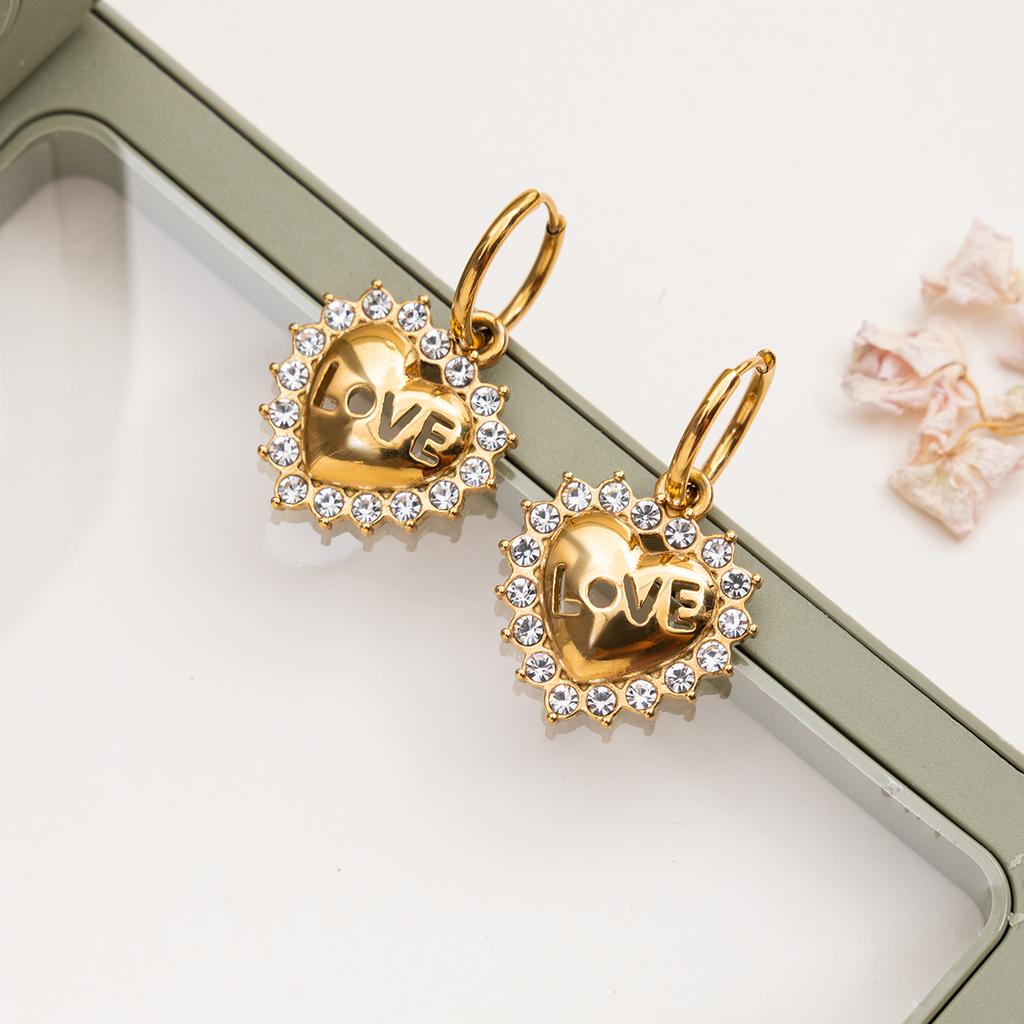 Youthway Fashion Stainless Steel Rhinestone Hollow Love Heart Pendant Earrings For Women Daily Accessory Jewelry