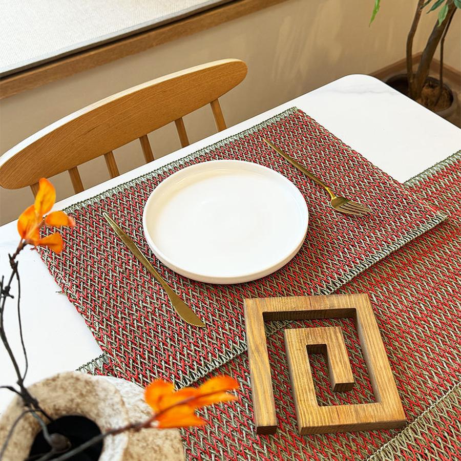 Коврики под тарелки Ins Style из плетеной бумажной веревки, красочные рождественские украшения, креативные коврики из плетеной бумаги и соломы, теплоизолирующие. Paper-woven Red + Green