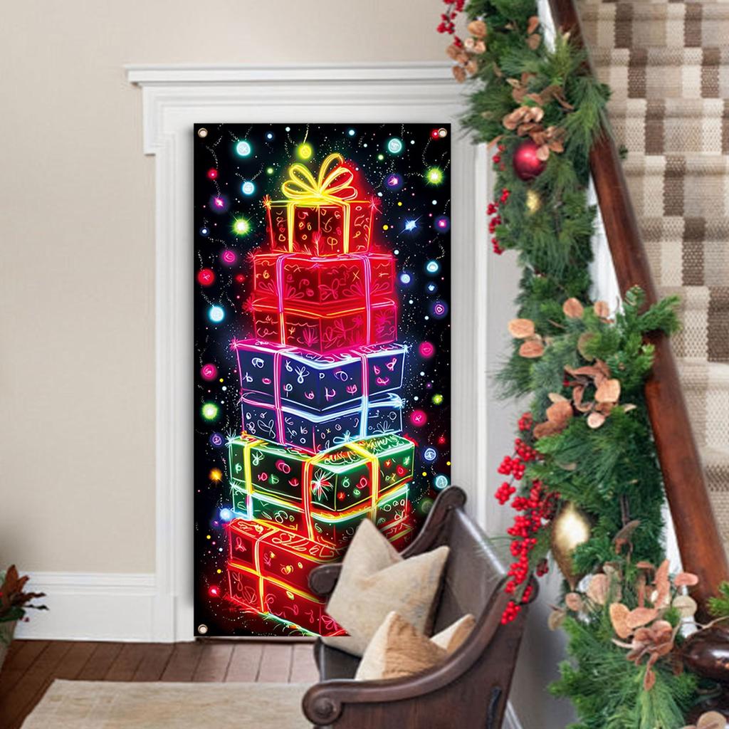 Christmas UV Fluorescent Door Banner/cover Background/holiday Party Decoration/Christmas Decorative Hanging Cloth