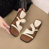 Fashion Versatile Niche Design Flat Heel Sandals Small Sandals Spring and Summer Women's Shoes Open Toe Square Head Low Heel Cool Slippers