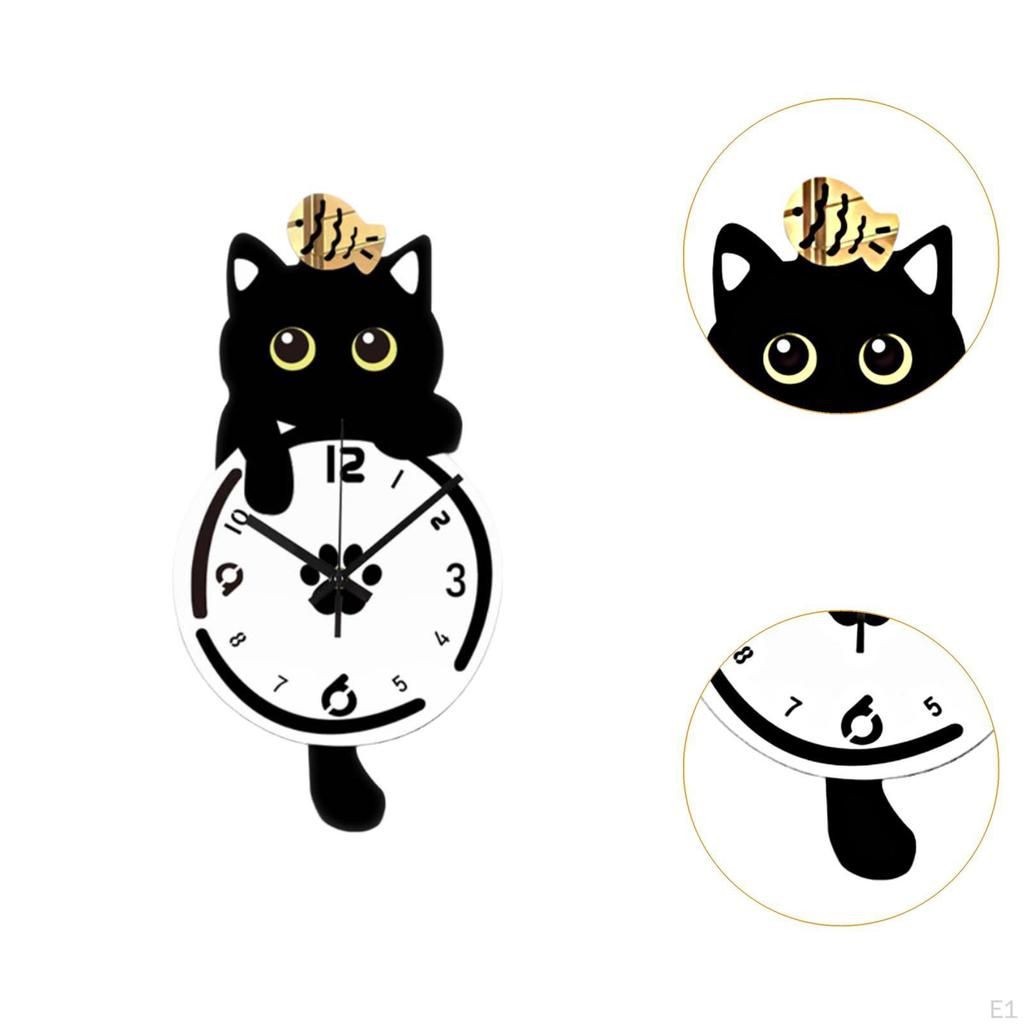 Cat Pendulum Wall Clock Hanging Ornament Sturdy Non Ticking Quiet Movement Arabic Numerals for