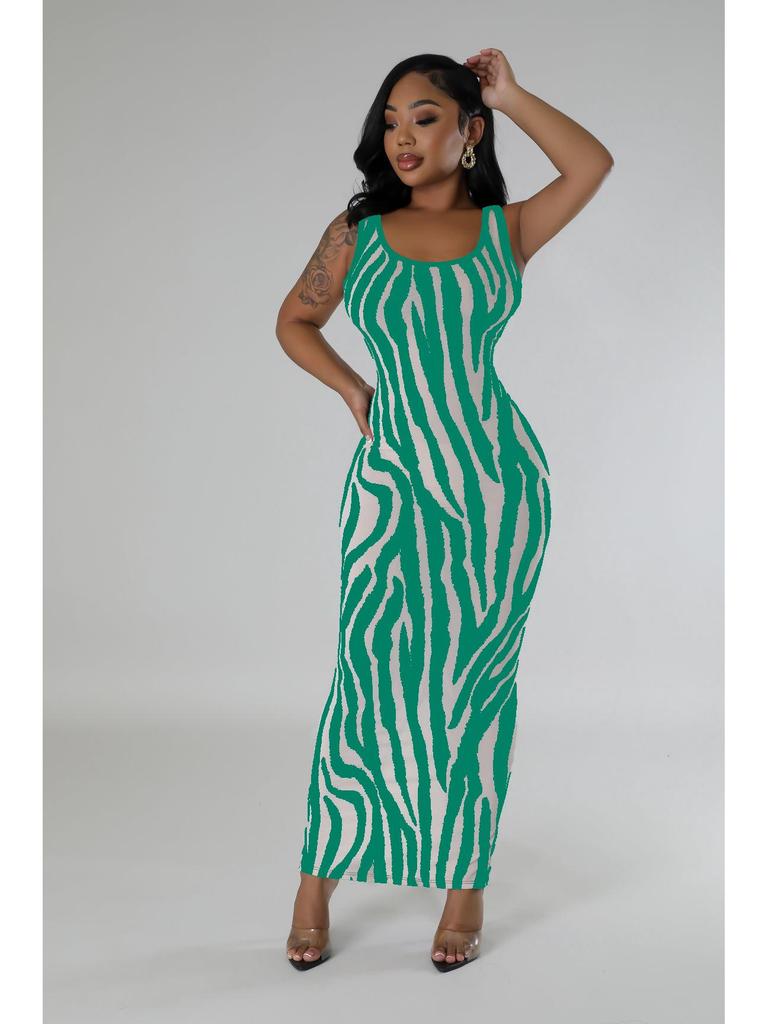 TD2768 Zebra Print Elegant Backless Two-Way Summer Dress for Women