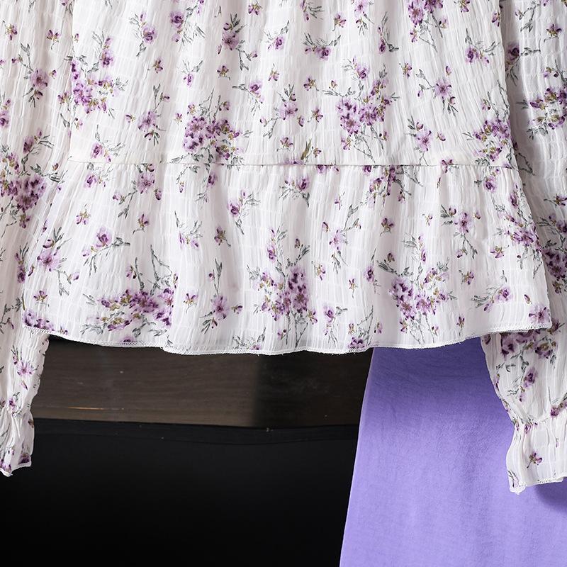 Girls' Outfit Children's Clothing New Autumn French Pastoral Floral Long Sleeve Top Casual Solid Color Long Pants