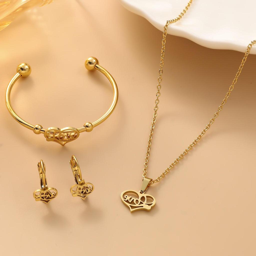 Stainless Steel Jewelry Set: Exquisite European & American Style Bracelet, Earrings, and Necklace