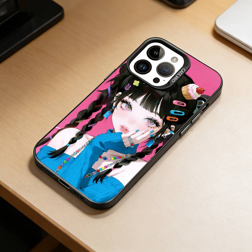 

cute girl Phone Case For iPhone 17,16,15,14,13,12,11 Plus,Pro Max,XS,Colored Silver Plated Inside Cover iPhone15promax