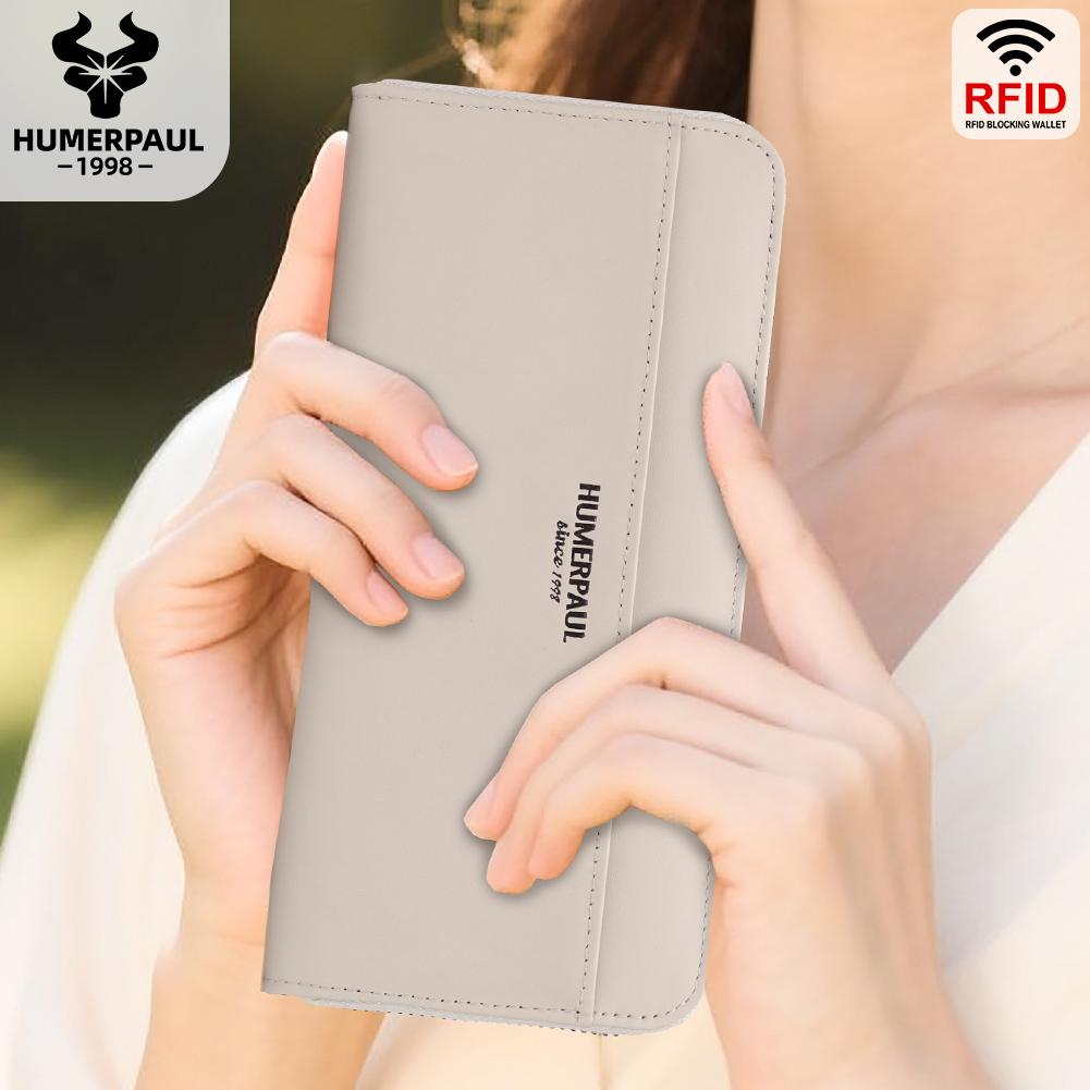 Humerpaul Ladies Wallet Leather Wallet RFID Anti-theft Swipe Wallet Zipper Large-capacity Wallet Multi-card Coin Purse