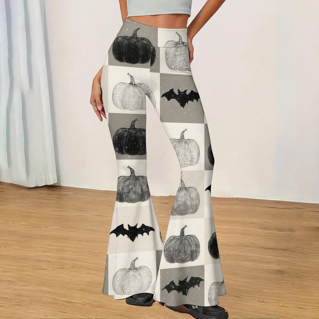 Women's Casual Halloween Print Flared Yoga Pants High Waist Stretchy Fitness Leggings Comfortable Lightweight Workout Trousers