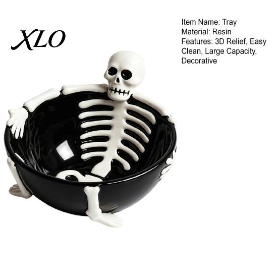 Halloween Event Supplies Skeleton Lounging Tidbit Serveware, 3D Relief Resin Candy Bowl for Creative Container Snacks Dips, Gothic Party Tableware