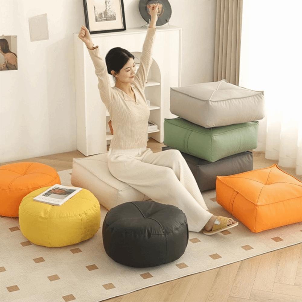 PU Leather Floor Cushion Square/Round Pouf Practical Tatami Sitting Mat  Bay Window