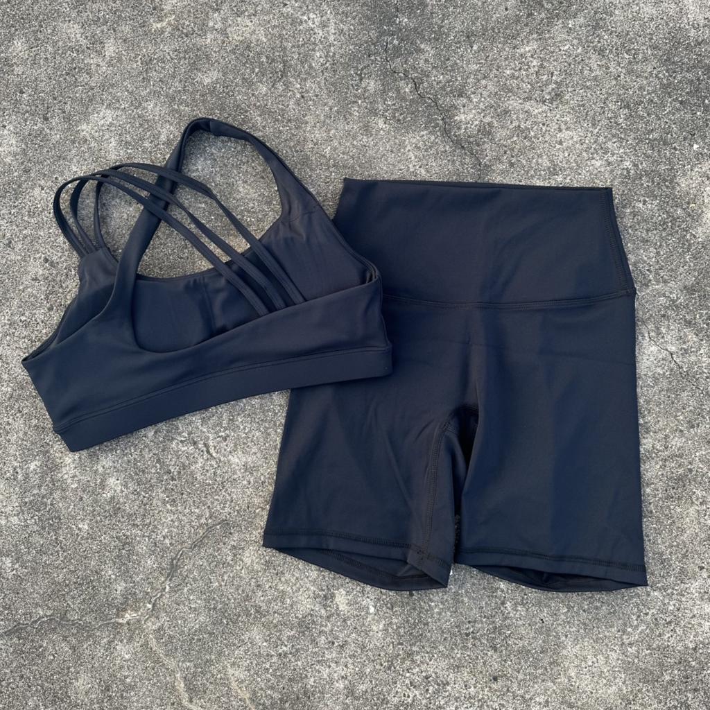 JYL Solid Soft Tight Shorts Cross Back Sports Fitness Yoga Set