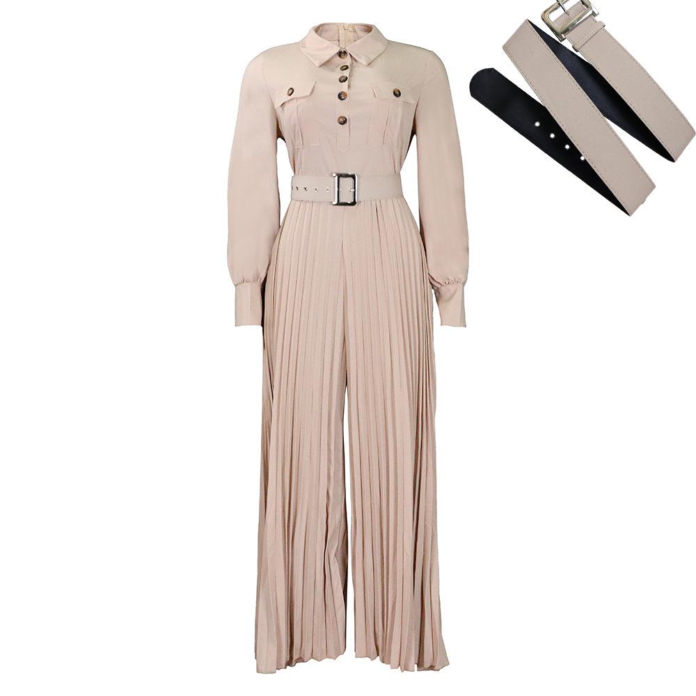 New women s clothing 2026 spring-summer long-sleeve casual loose pleated wide-leg jumpsuit S хаки