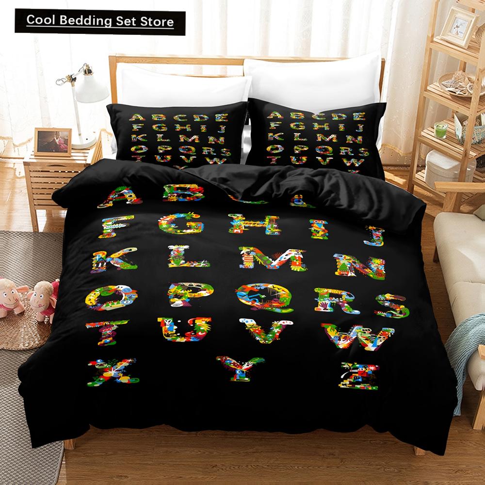 Zestaw pościeli Alphabet Lore Pojedynczy Bliźniaczy Pełny Queen King Size Zestaw do łóżka Dziecięcy Dziewczęcy Chłopięcy Do sypialni Zestawy poszewek na kołdrę Pościel anime