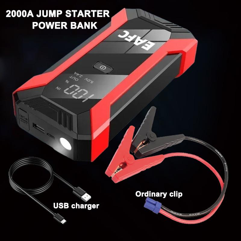 EAFC 2000A/600A Jump Starter Portable Power Bank 12V Car Battery Booster with Dual USB Ports & LED Flashlight Fast Charging