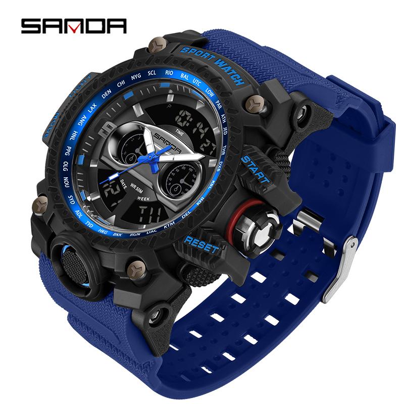 SANDA G Style New Men's Watches 50M Waterproof Sports Military Quartz Watch For Male LED Digital Electron Wristwatch Clock