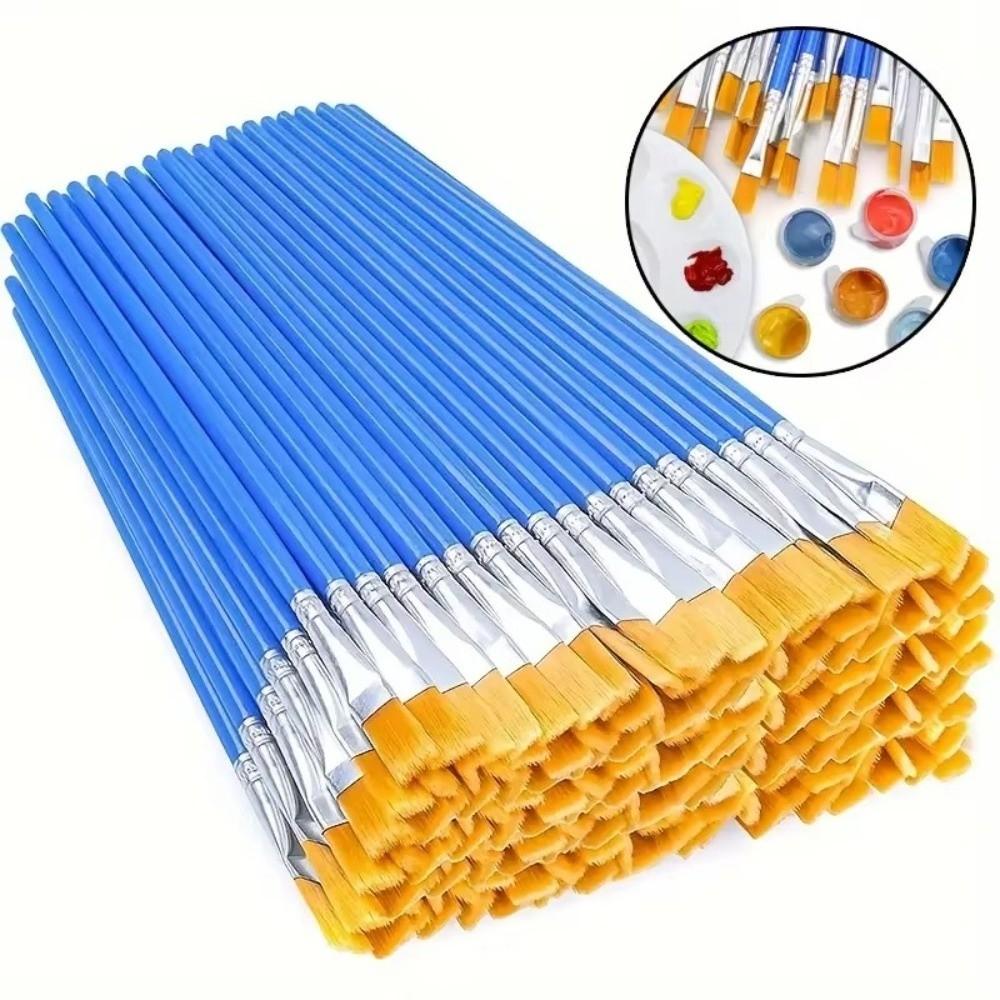 50Pcs Set Painting Brushes Set Flat Brush Painting Watercolor Brush  Oil Painting