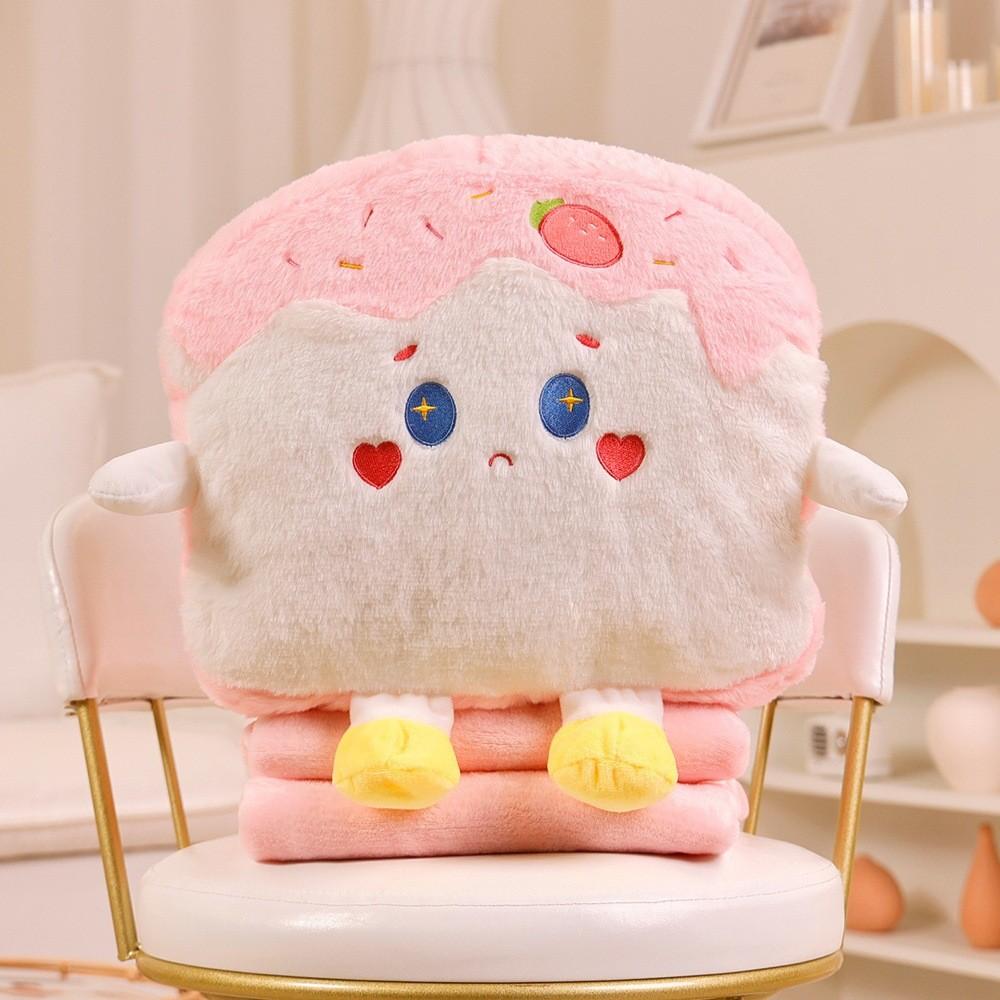 Cute Toast Plush Toy Blanket Set Dual Use Office Nap Blanket Birthday Girls Gift