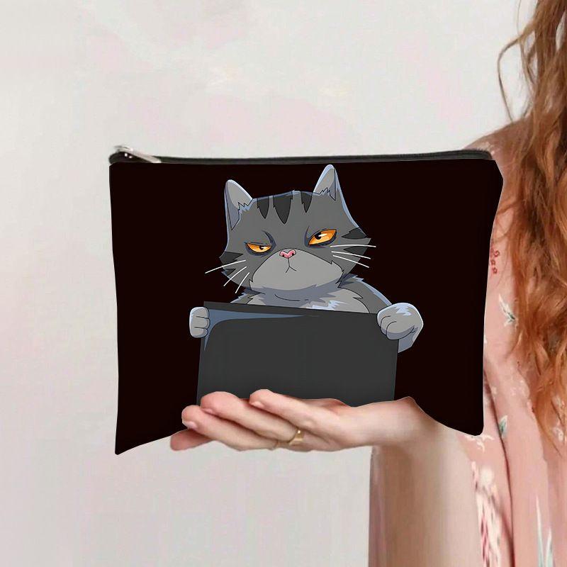 Retro kosmetyczka z kotem płócienna na zamek duża pojemność piórnik kosmetyczka torba do prania ręcznego