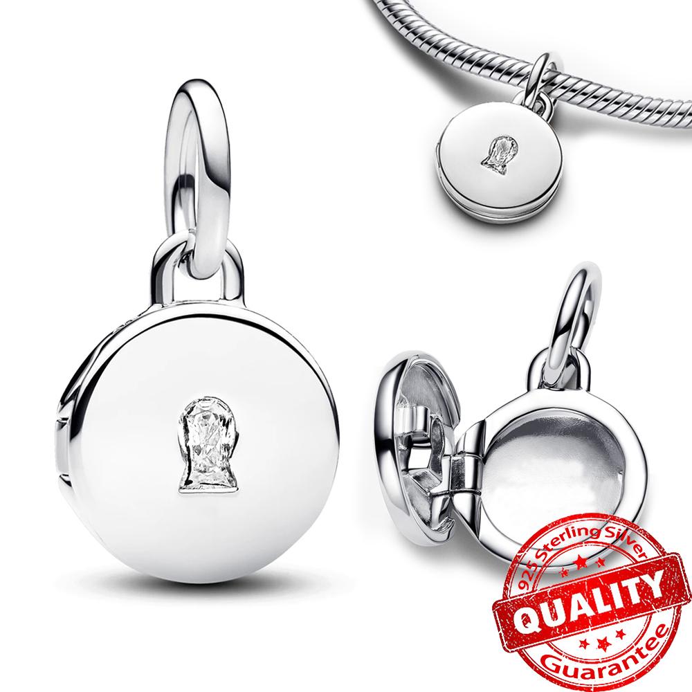 Echter dreifarbiger Kupfer-Funkelnder Pavé Runder Charm Vorhängeschloss und Schlüssel Anhänger Charm Passend für Original Armband Feiner Schmuck