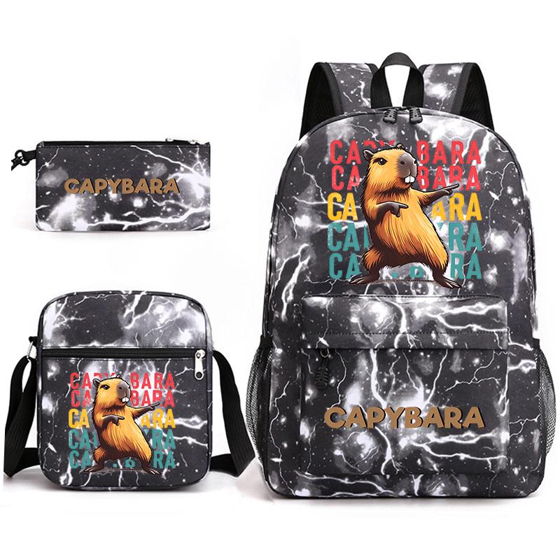 Capybara Animal Print 3Pcs Student Bookbag Set Shoulder Bag Pencil Case Children School Bag for Boys Girls Lightweight Daypack